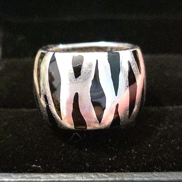 Fili Menegatti Jewelry - Vintage Designer Tiger Striped .925 black enamel band ring